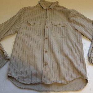 Madewell Brushed Flannel Easy Shirt-Jacket Beige Tan Striped Shacket Size L